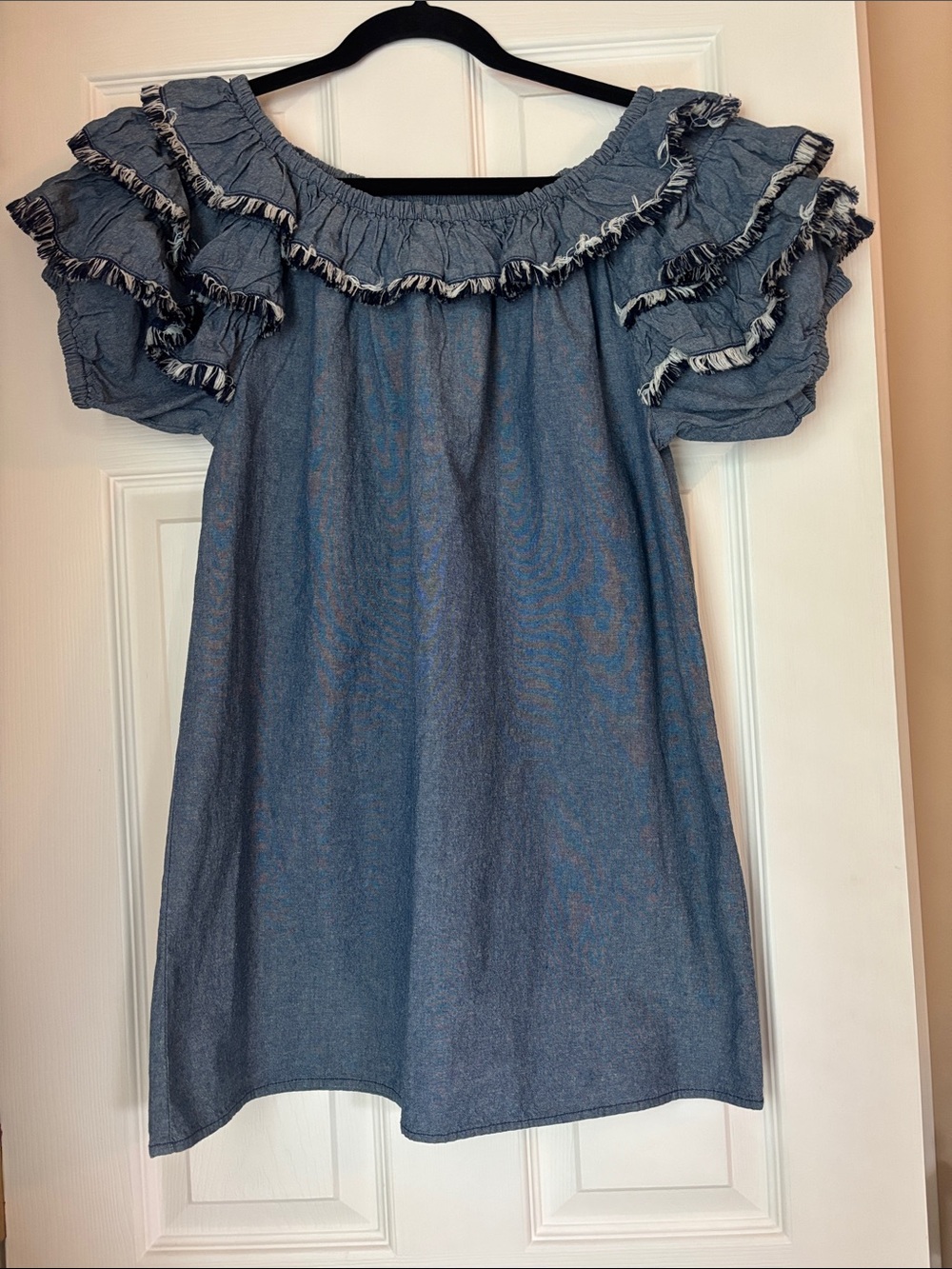 Off-Shoulder Blue Ruffle Mini Dress